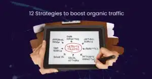 Blogger analyzing website stats to increase blog traffic organically in 2025 without using paid ads